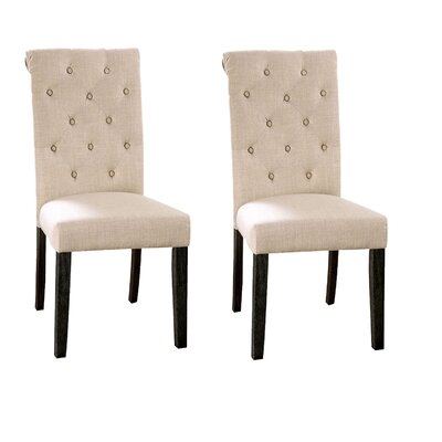 Side Chair With Rolled Button Tufted Back, Set Of 2, Beige - Image 0