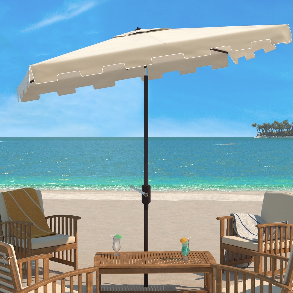 Zimmerman 6.5 x 10 Rectangle Umbrella - Beige/White - Safavieh - Image 1