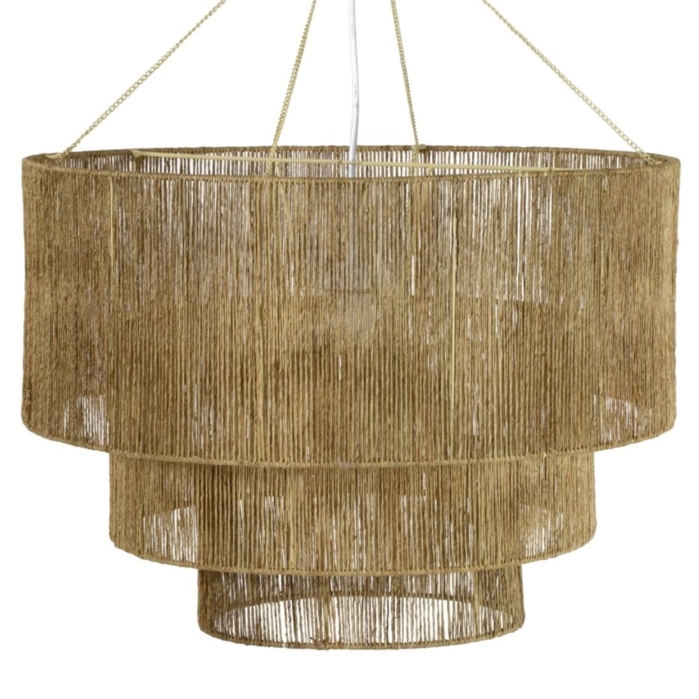 Avery Coastal Beach Natural Brown Jute Rope Wrapped 3 Tier Chandelier - Image 0