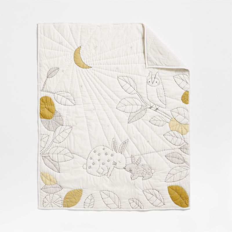 Cozy Bunny Embroidered Organic Cotton Voile Baby Crib Quilt - Image 4