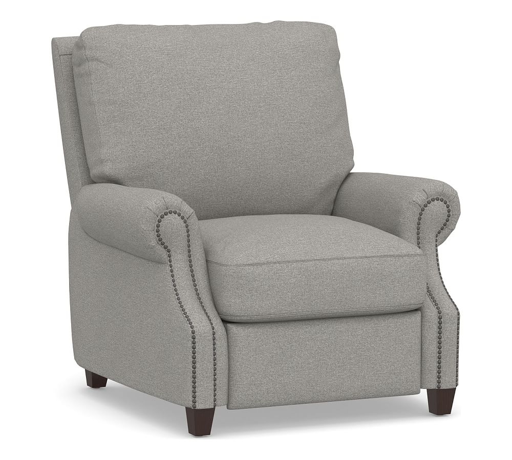 James Upholstered Recliner, Down Blend Wrapped Cushions, Performance Heathered Basketweave Platinum - Image 0