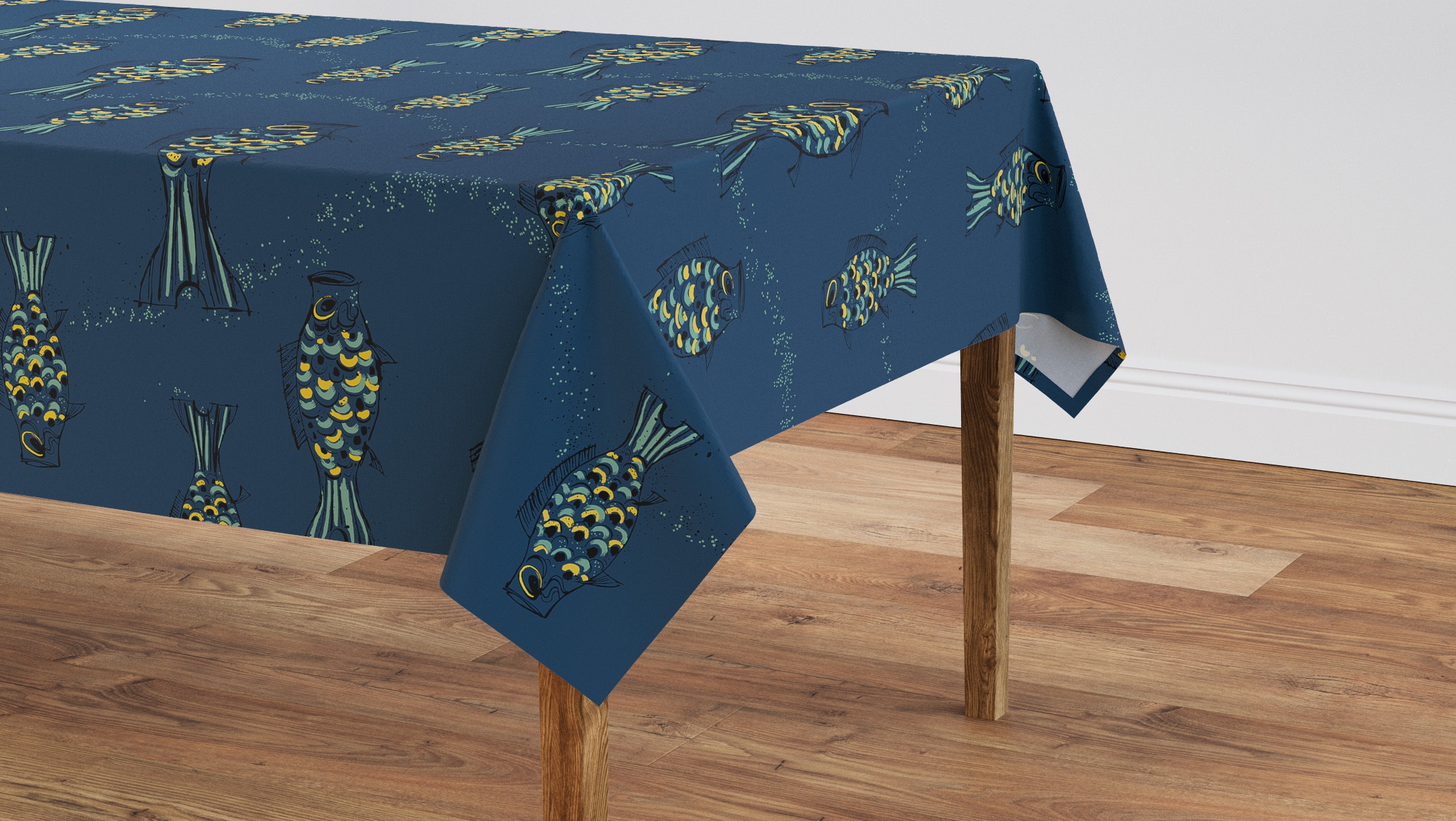 Tablecloth 56" x 90", Indigo Sakana, 56" x 90" - Image 0