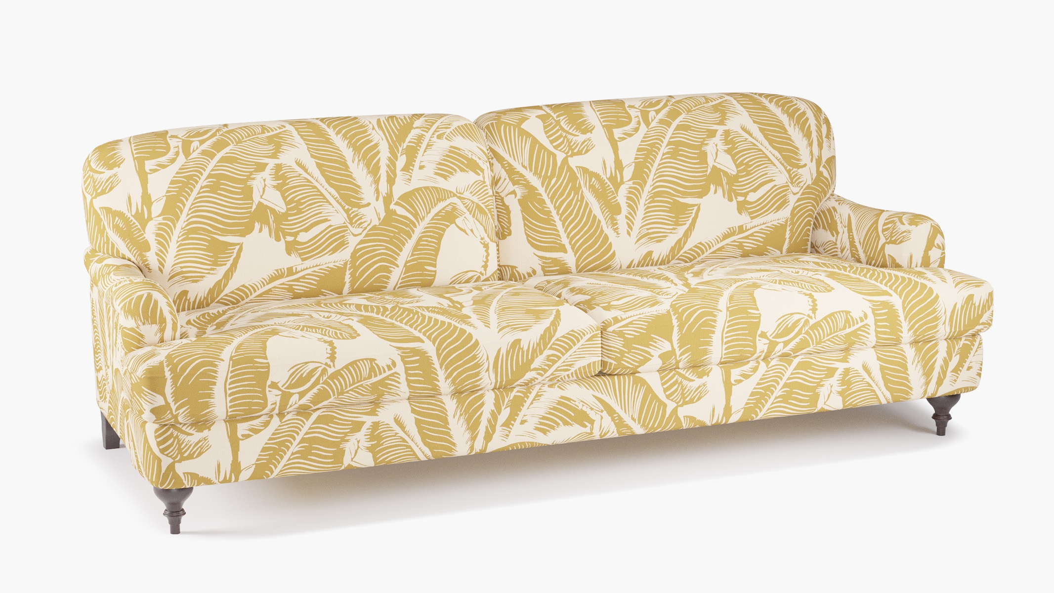 English Roll Arm Sofa, Ochre Martinique® Encore, Espresso Turned Wood Leg - Image 1