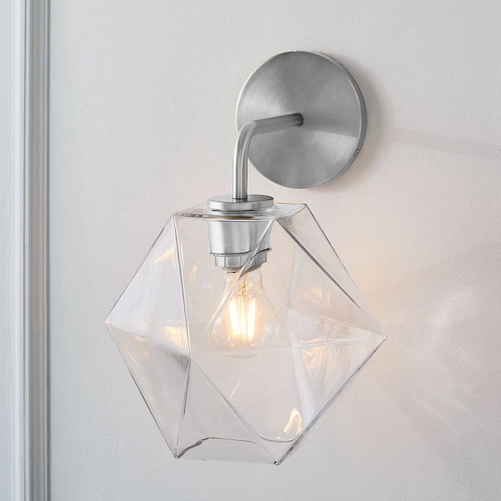 Sculptural Sconce, Faceted Small, Clear, Chrome, 7" - Image 0