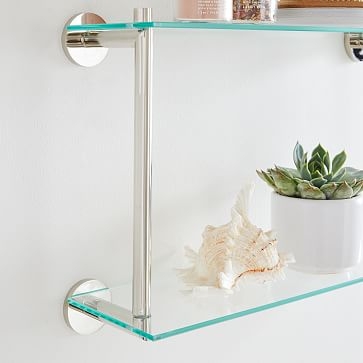 Modern Overhang Glass Bath Shelf, Double, Antique Brass, Metal, 18" Wide - Image 3