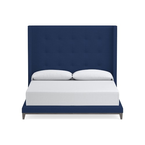 Presidio Box Tufted XTall Bed, King, Grey Leg, Perennials Performance Basketweave, Denim - Image 0
