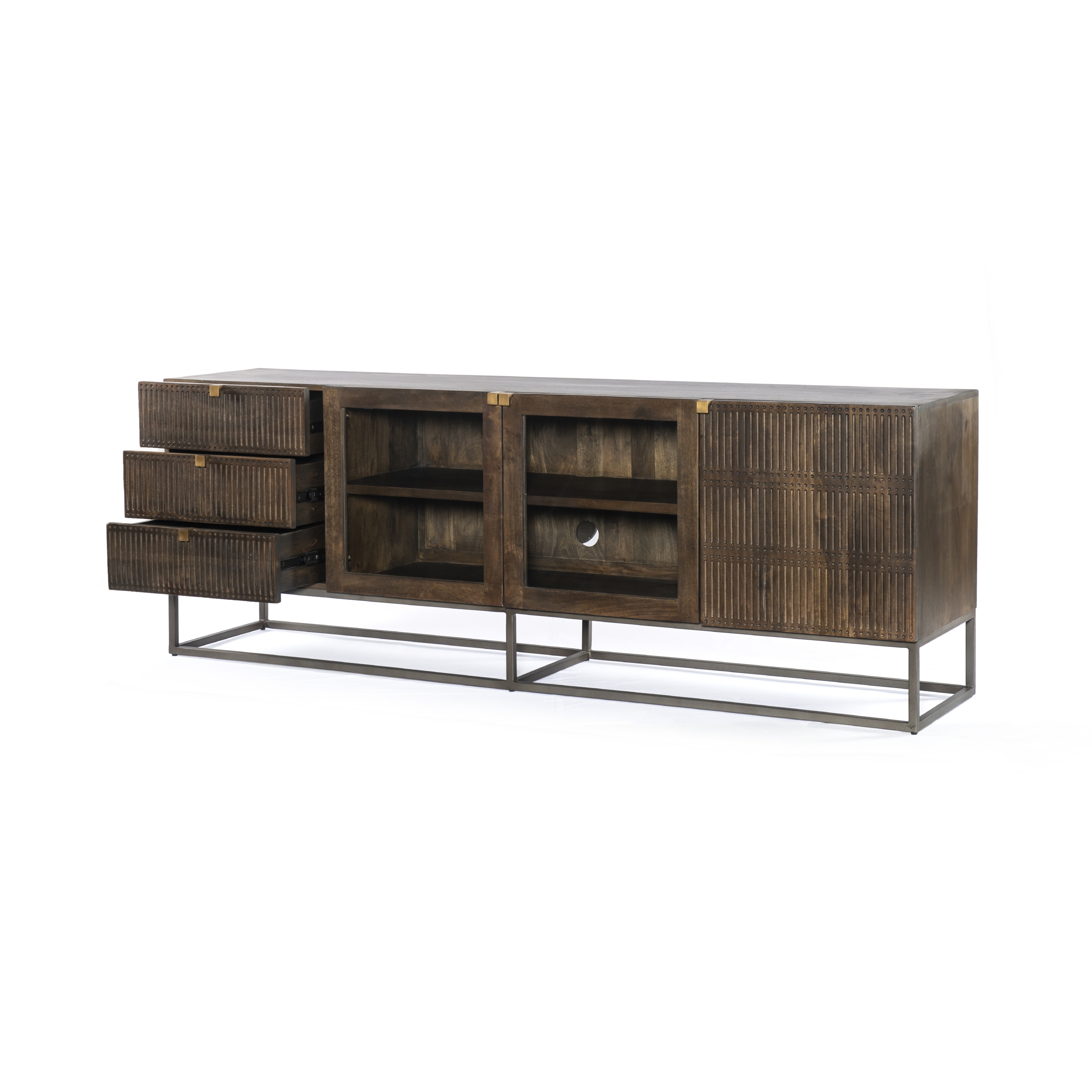 Kelby Media Console-Carved Vintage Brown - Image 3