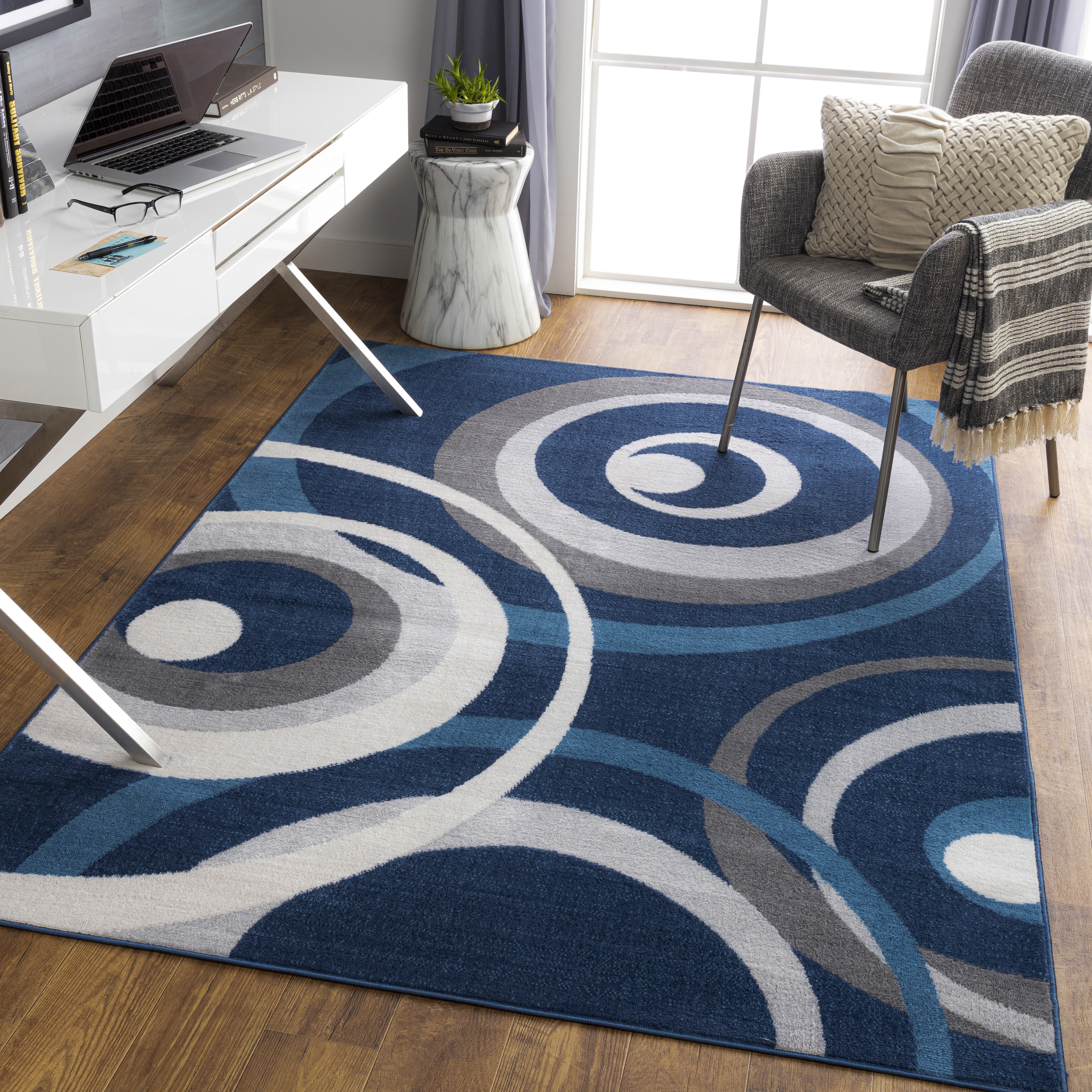 Cesar Blue Indoor 9'2" x 12' Machine Woven Rug - Image 1