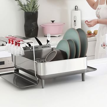 Simplehuman Kitchen Dish Rack, Fingerprint-Proof Stainless Steel Frame/Gray Plastic - Image 3