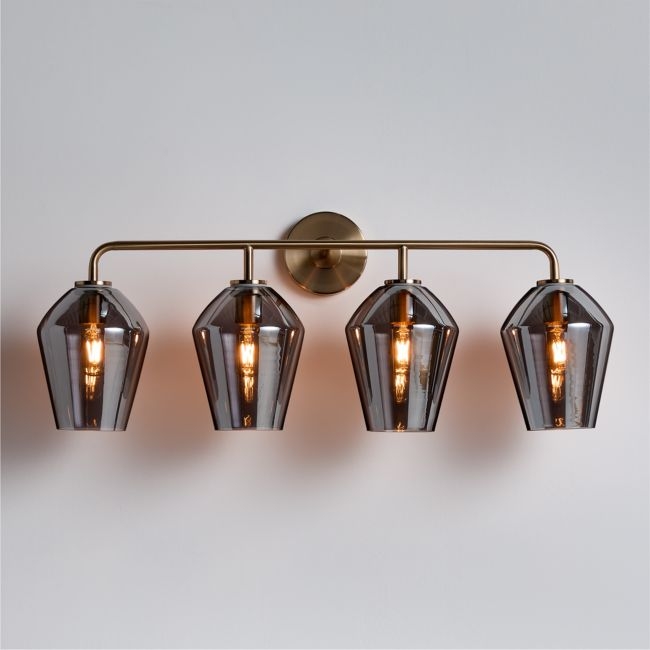 Arren Brass 4-Light Wall Sconce Light with Silver Glass Angled Shade - Image 0