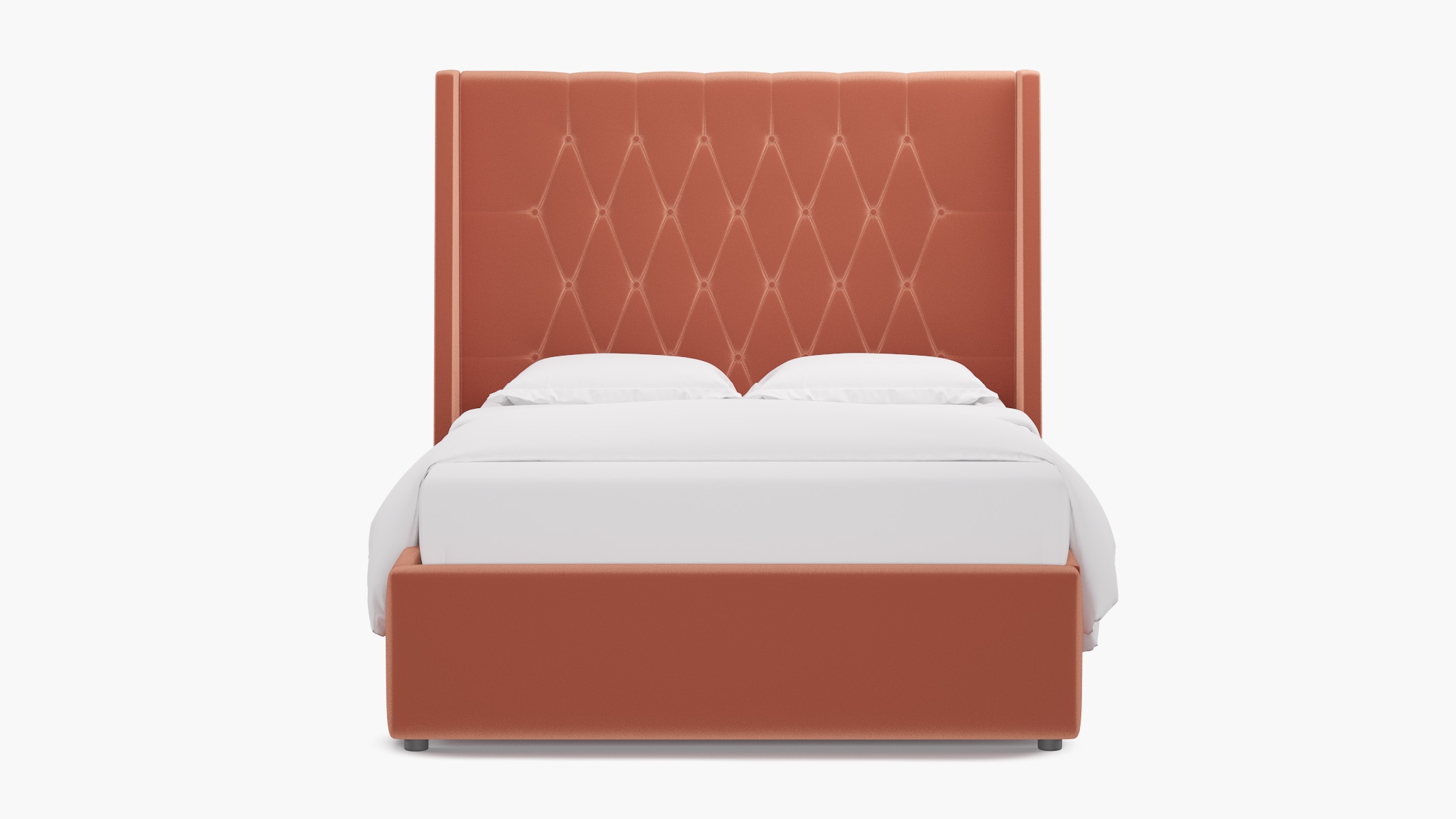 Tufted Wingback Bed, Coral Performance Velvet, Full - Image 0
