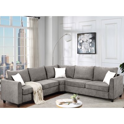 Latitude Run® L Shape Big Couch Sectional Sofa With 3 Pillows.(Grey) - Image 0