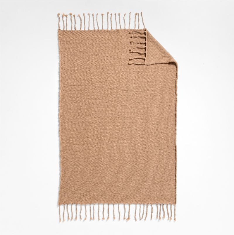 Chunky Wool Fringe Knit 70"x55" Camel Tan Throw Blanket - Image 4