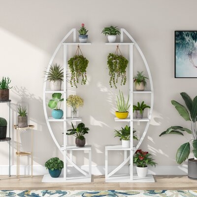 5 Tier Plant Stand With Staggered Shelf And Plant Hanging Hook For Balcony, Garden, Courtyard - Image 0