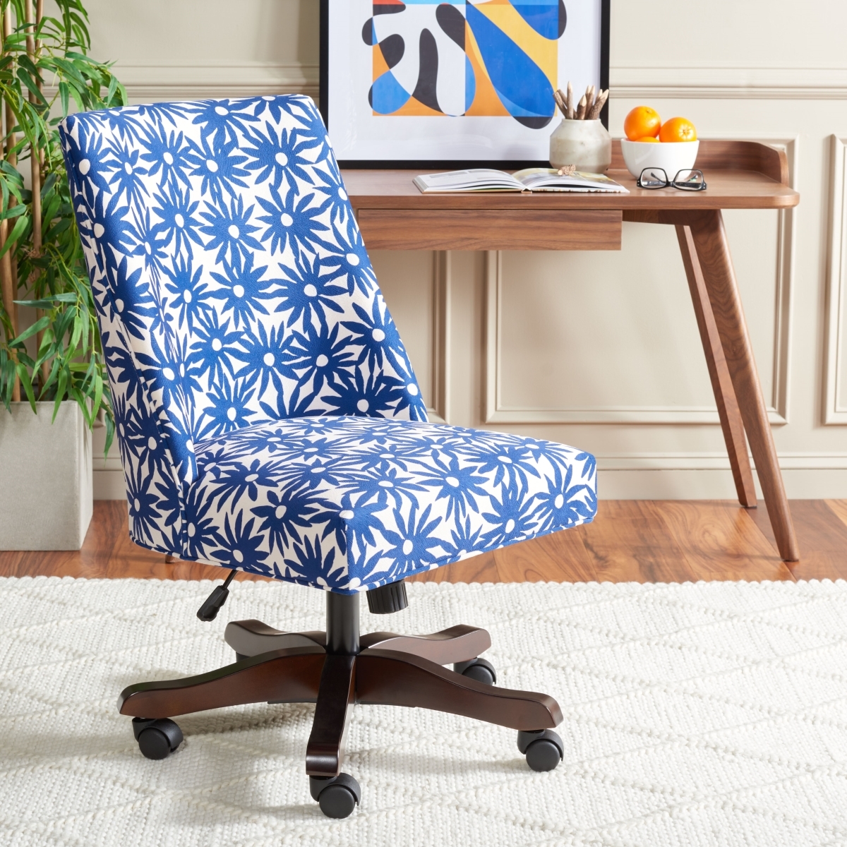 Scarlet Desk Chair - Navy / Flower - Safavieh - Image 1