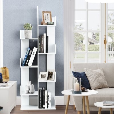 Latitude Run® Freestanding Bookshelf 8-shelf Floor Stand Display Wooden Bookcase For Home Ofiice Black - Image 0