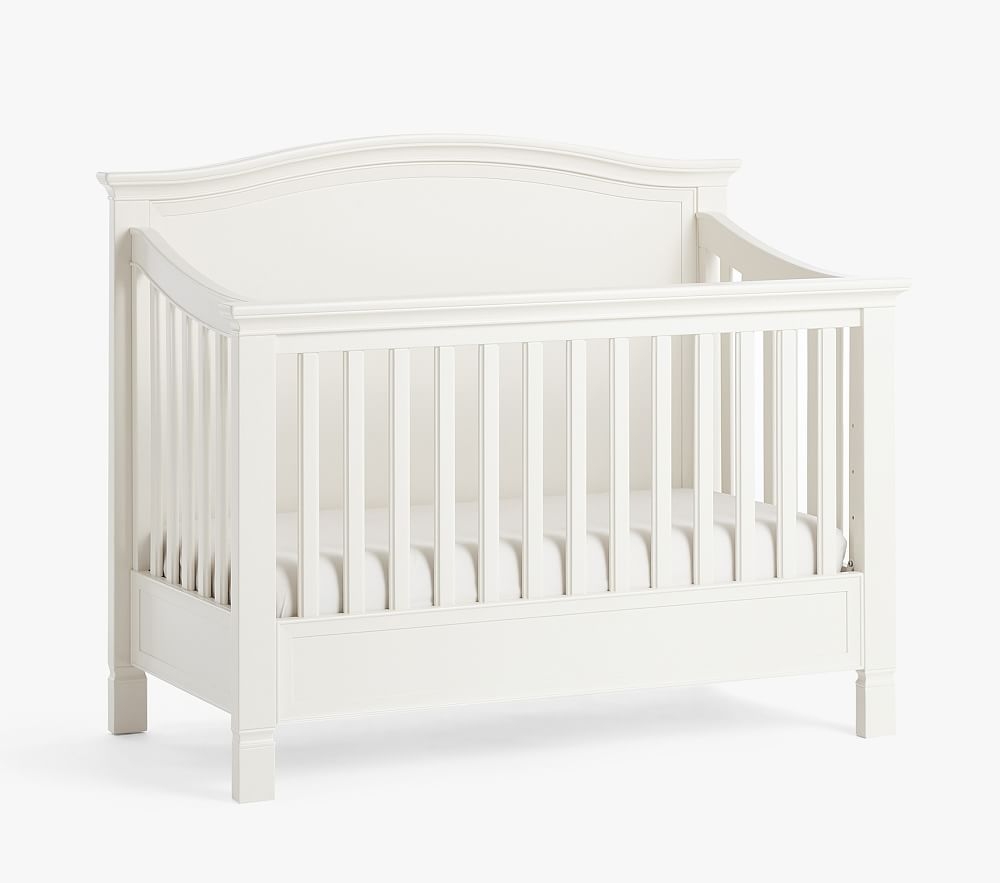 Larkin Camelback 4-in-1 Convertible Crib &amp; Lullaby Supreme Mattress, Simply White, In-Home - Image 0