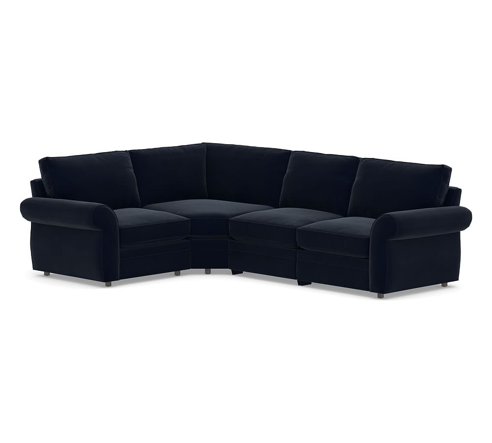 Pearce Roll Arm Upholstered Right Arm 4-Piece Reclining Wedge Sectional, Down Blend Wrapped Cushions, Performance Plush Velvet Navy - Image 0