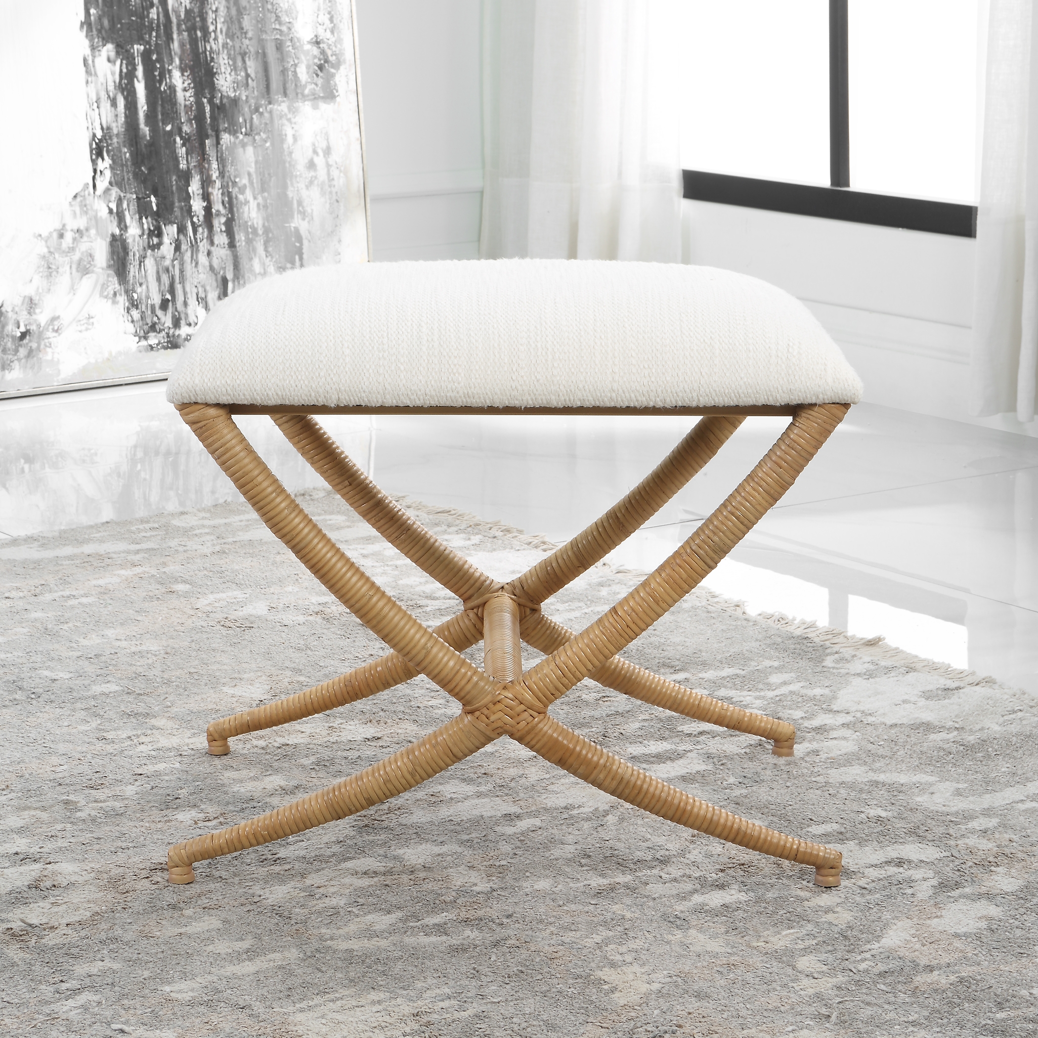Expedition White Fabric Small Bench - Image 2