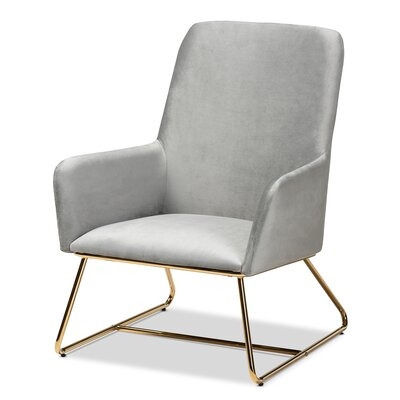 Visalia Glam And Luxe Grey Velvet Fabric Upholstered Gold Finished Armchair - Image 0