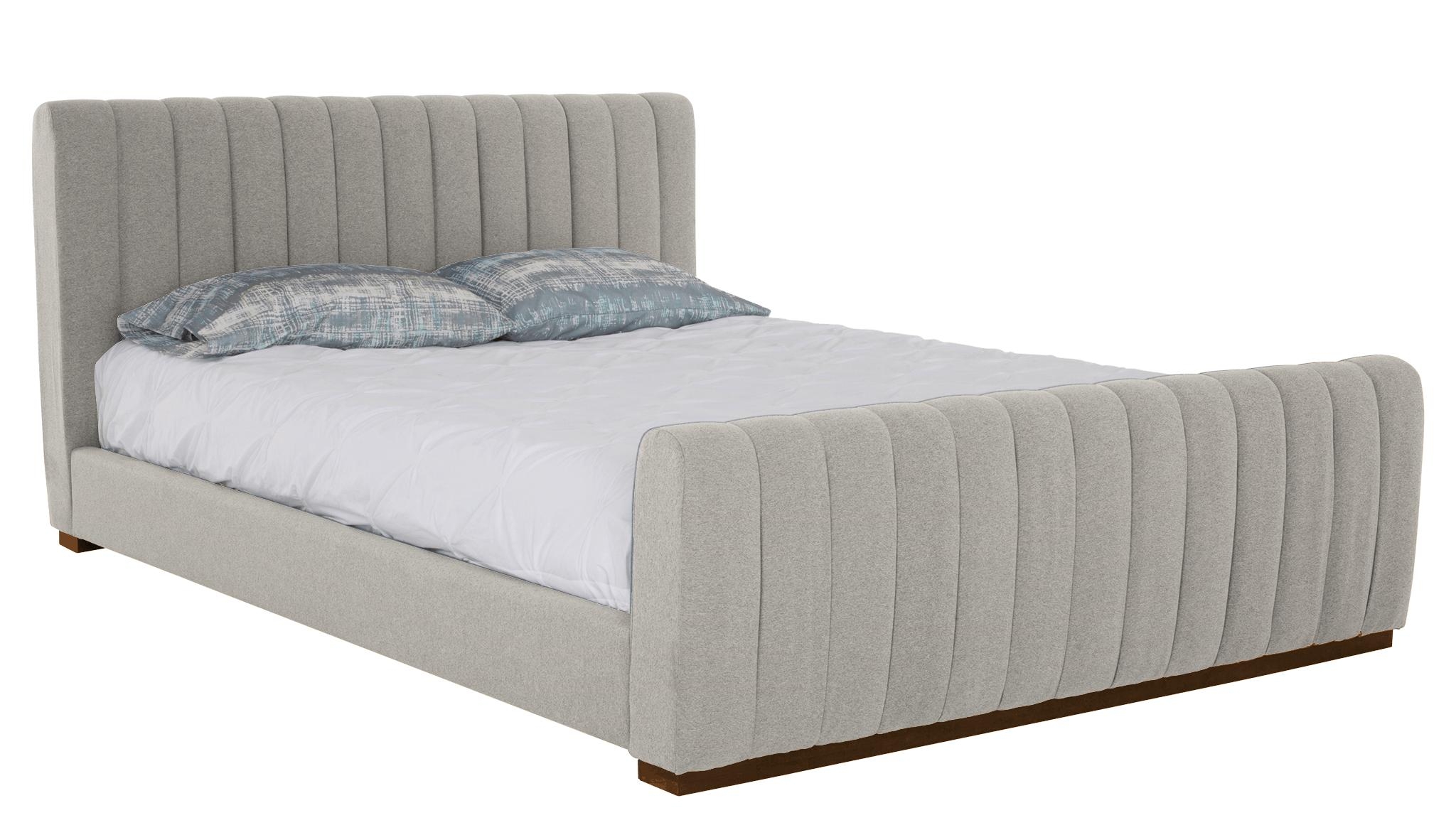 White Camille Mid Century Modern Bed - Bloke Cotton - Mocha - Queen - Image 1