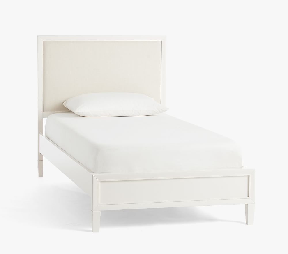 Parker Upholstered Bed, Twin, Simply White, Belgian Linen Natural, UPS - Image 0