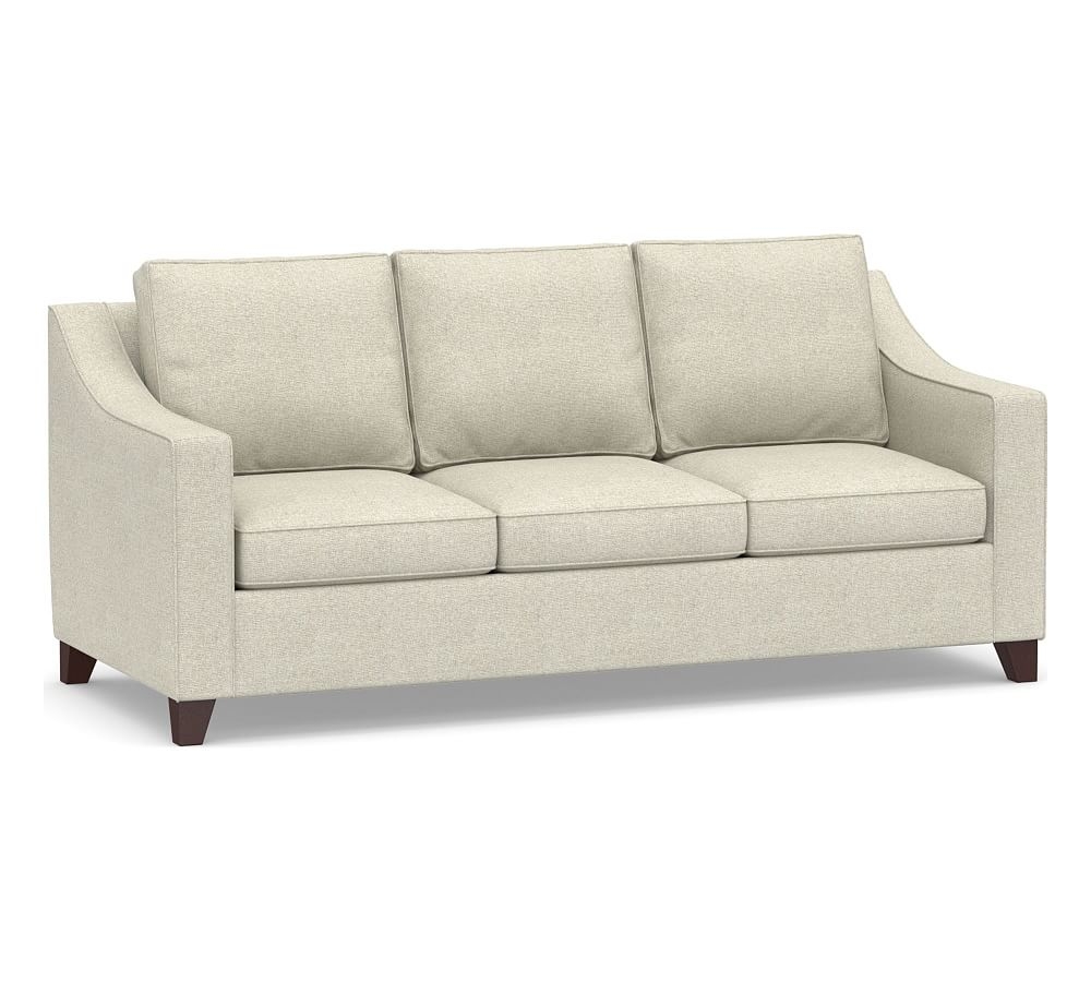Cameron Slope Arm Upholstered Queen Sleeper Sofa with Air Topper, Polyester Wrapped Cushions, Performance Heathered Basketweave Alabaster White - Image 0