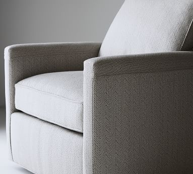 Tyler Square Arm Upholstered Swivel Armchair, Down Blend Wrapped Cushions, Performance Heathered Basketweave Dove - Image 3