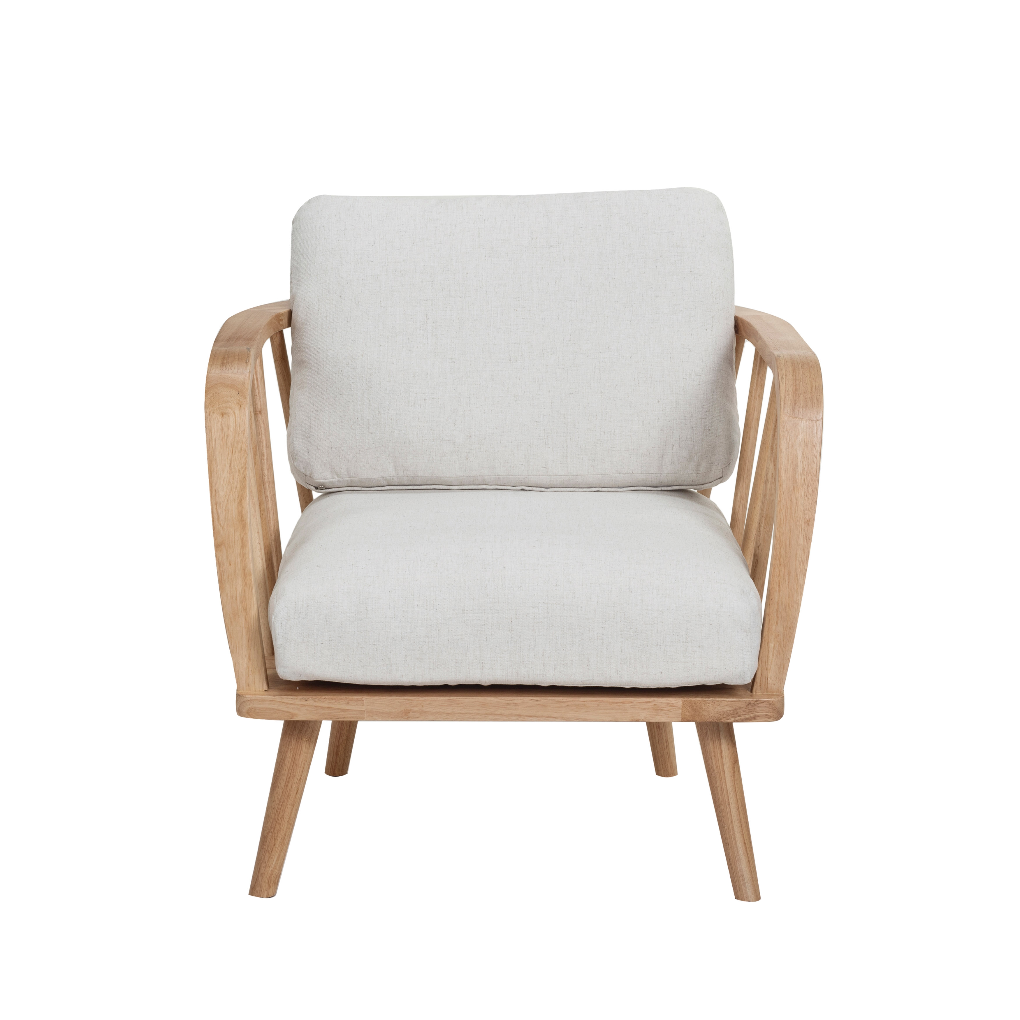 Rubberwood Chair with Removable Cushions, Natural and Beige - Image 0