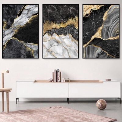 Abstract Black Gold Marble Texture Wall Art Painting Abstract Gold Wall Art Modern Posters Prints Abstract Marble Wall Art For Living Room Decor Abstract Wall Art Black And Gold Picture Unframed - Image 0