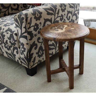 Hand Carved Wooden Round Meditation Table. Altar Table. Prayer Table. Puja. Shrine Table . Side Or End Table 19 Inches High - Image 0