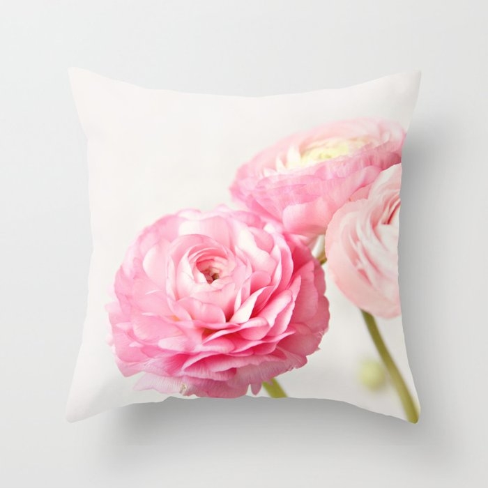 Ranunculus Trio Couch Throw Pillow by Sylvia Cook Photography - Cover (24" x 24") with pillow insert - Indoor Pillow - Image 0