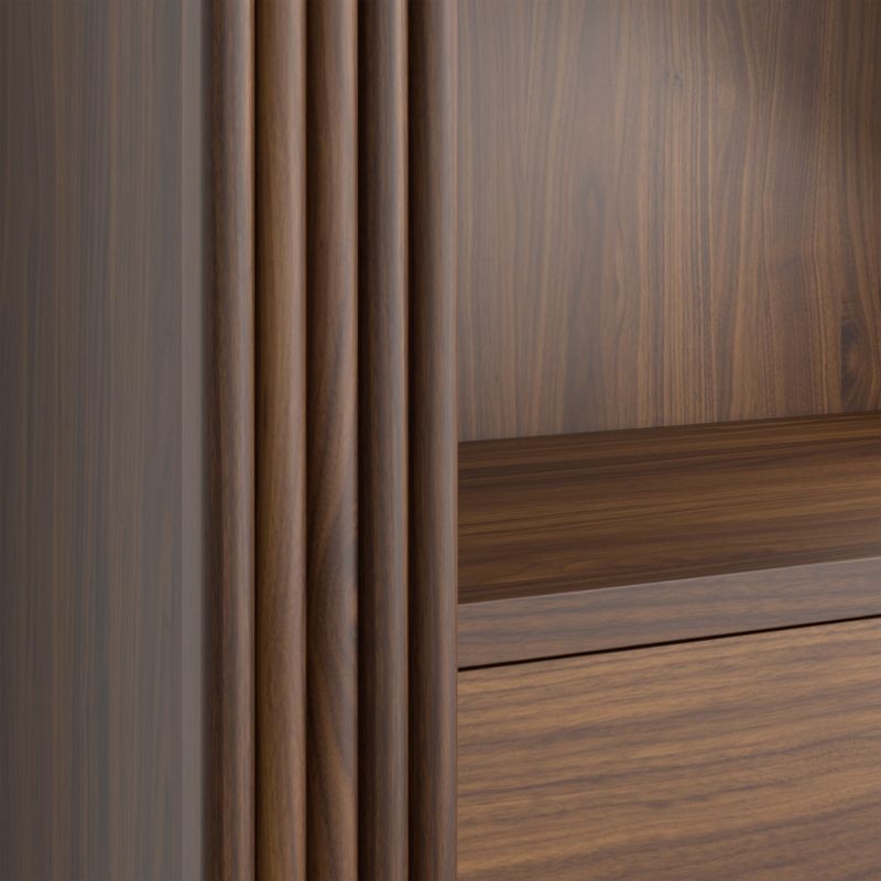 Siena 34" Walnut Wood 4-Shelf Storage Bookcase with Drawer - Image 1