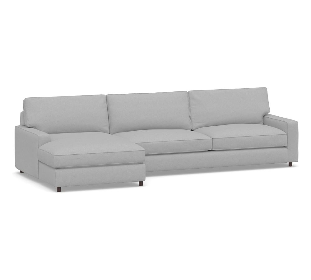 PB Comfort Square Arm Upholstered Right Arm Sofa with Wide Chaise Sectional, Box Edge, Down Blend Wrapped Cushions, Brushed Crossweave Light Gray - Image 0