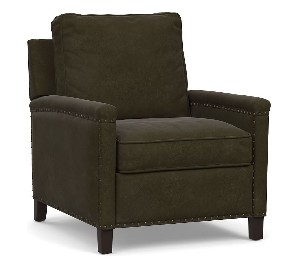 Tyler Square Arm Leather Power Recliner with Nailheads, Down Blend Wrapped Cushions, Aviator Blackwood - Image 0