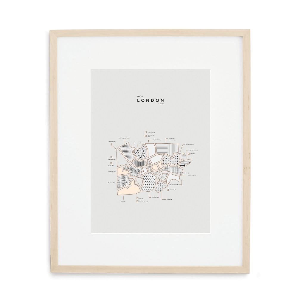 London Letterpressed Map Print, Natural Frame, 16"x20" - Image 0