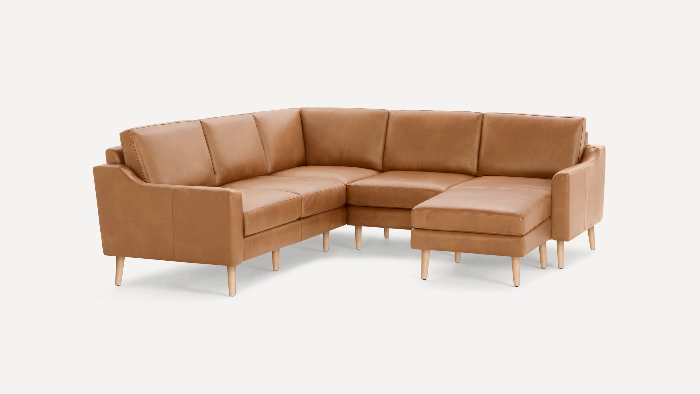 Nomad Leather 5-Seat Corner Sectional with Reversible Chaise - Camel - Top Grain Leather / Oak - Wood / Slope - Image 0