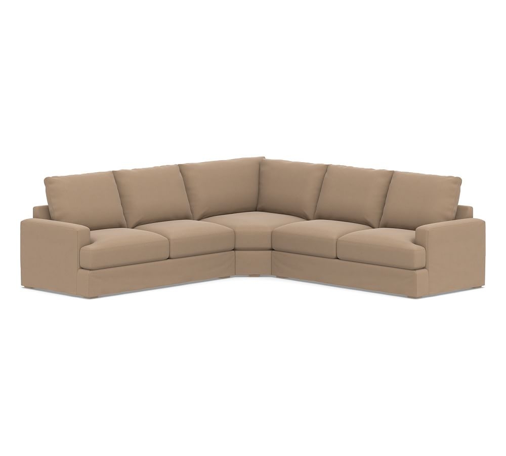Canyon Square Arm Slipcovered 3-Piece L-Shaped Wedge Sectional, Down Blend Wrapped Cushions, Performance Plush Velvet Camel - Image 0