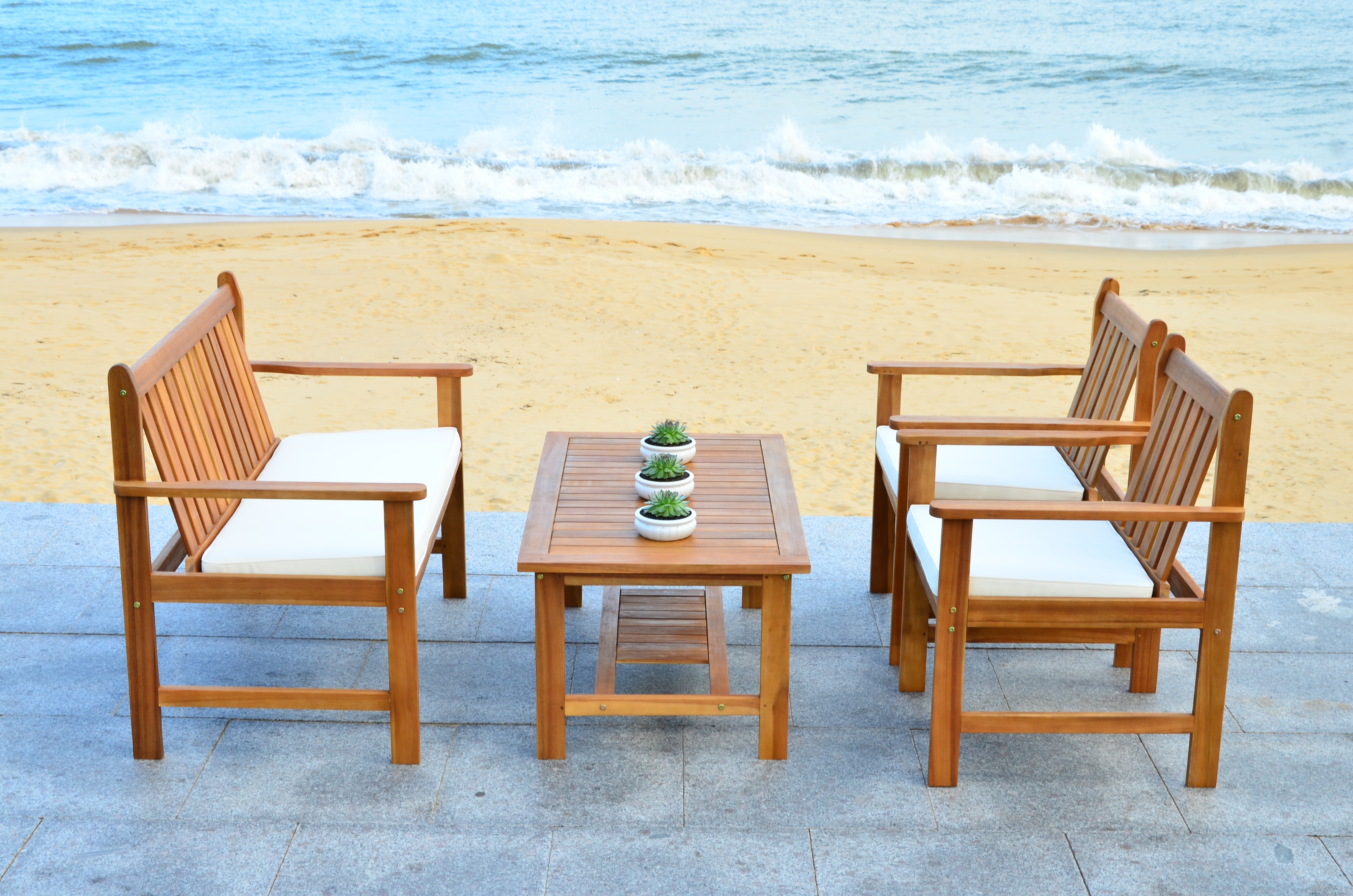 Burbank 4 Piece Outdoor Set - Natural/Beige - Safavieh - Image 3
