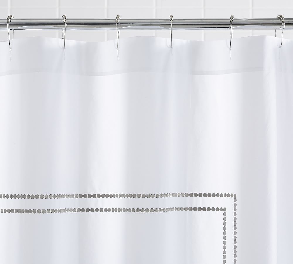Pearl Embroidered Organic Shower Curtain, 72", Gray Mist - Image 0