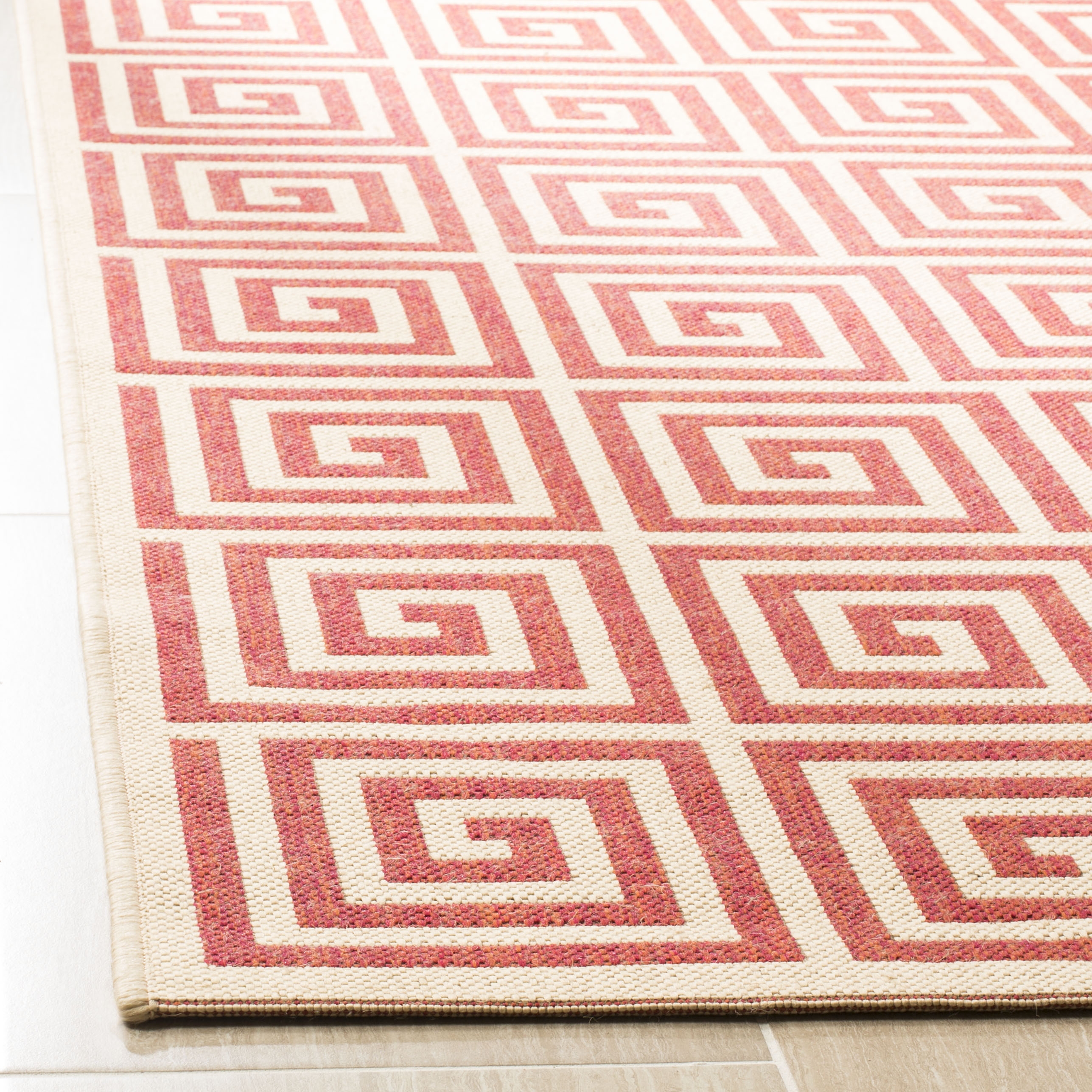 Arlo Home Indoor/Outdoor Woven Area Rug, LND129Q, Red/Cream,  2' X 8' - Image 2