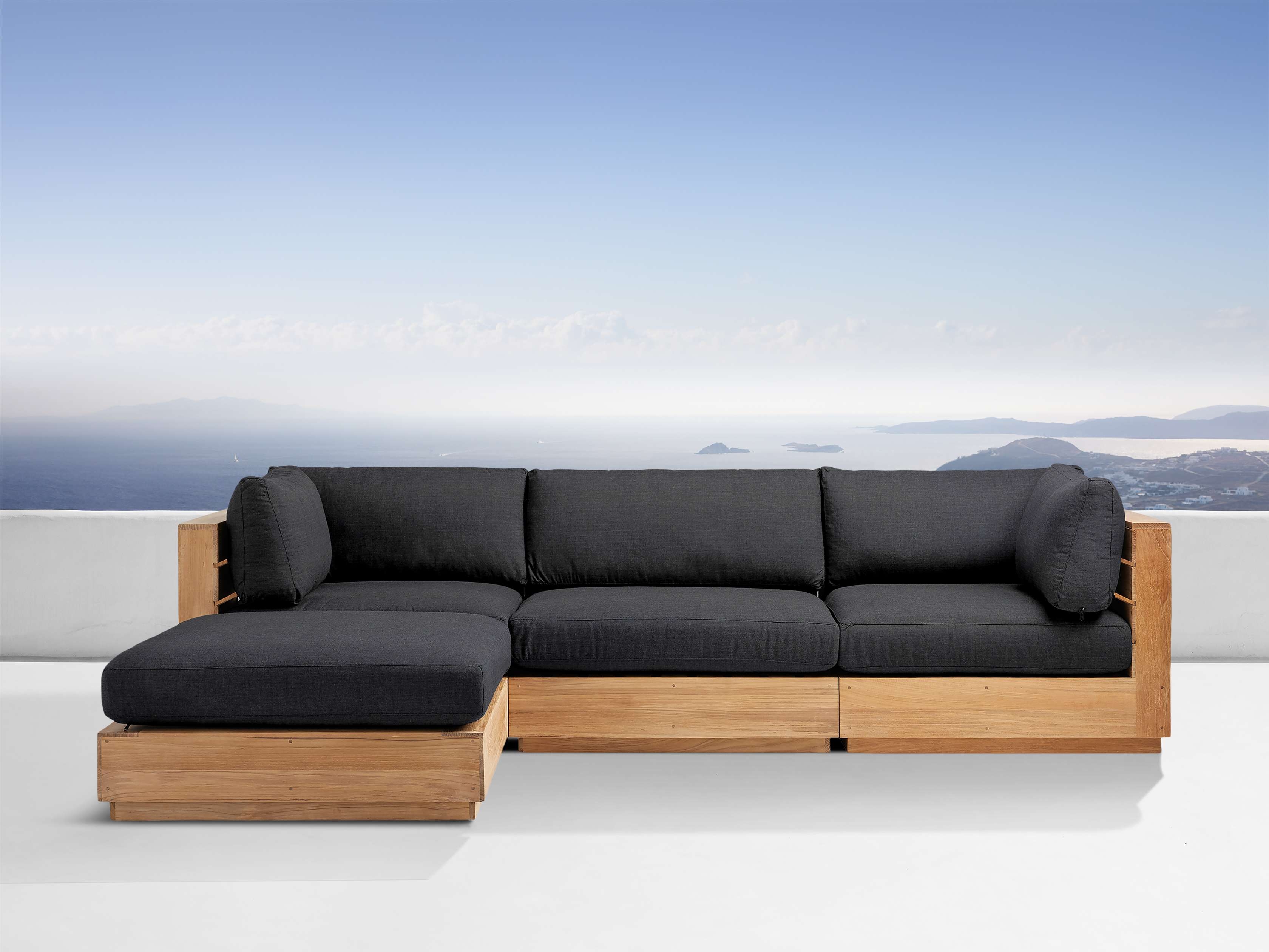 Bal Harbour Outdoor Four-Piece Sectional Teak in Natural  Rosemount Graphite/Left Arm - Image 0
