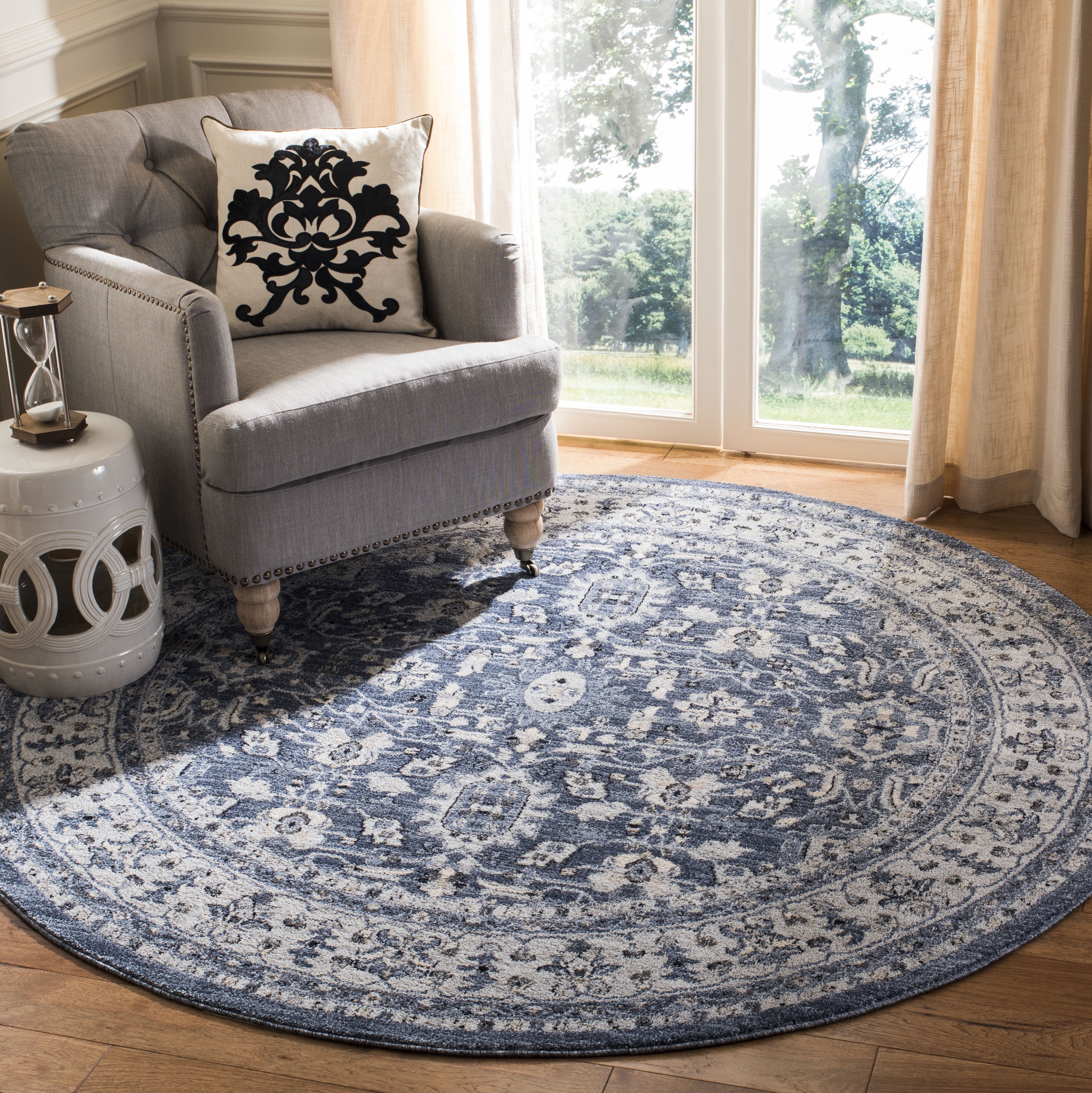 Arlo Home Woven Area Rug, CHL412N, Navy/Cream,  6' 7" X 6' 7" Round - Image 1