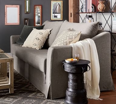 SoMa Brady Slope Arm Slipcovered Sleeper Sofa, Polyester Wrapped Cushions, Textured Basketweave Black - Image 4