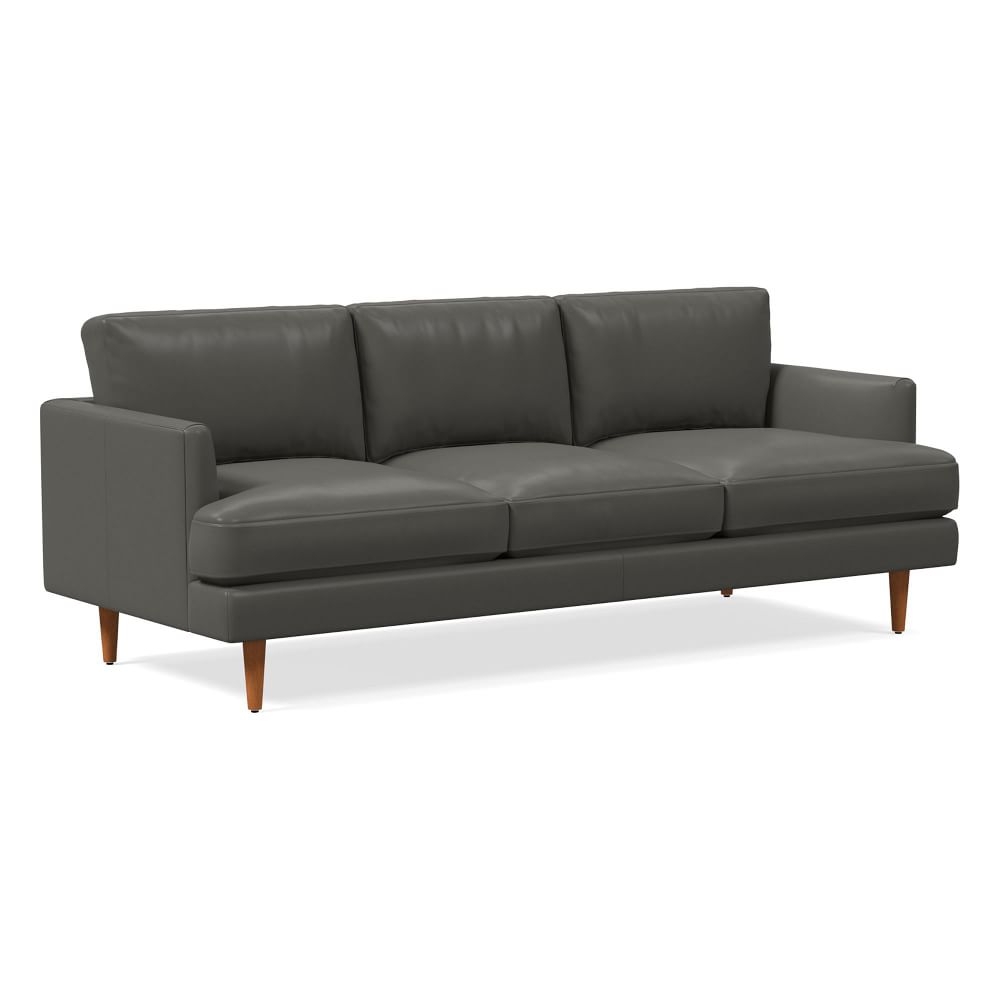 Open Box: Haven Loft 86" Sofa, Aspen Leather, Fog, Pecan - Image 0