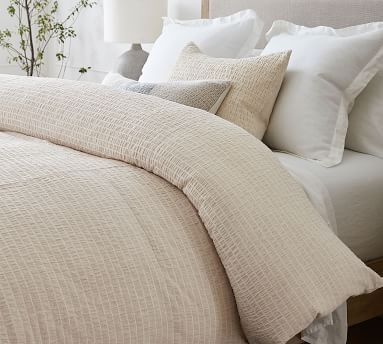 Beck Ruched Cotton Duvet Cover, Full/Queen, Flax - Image 3