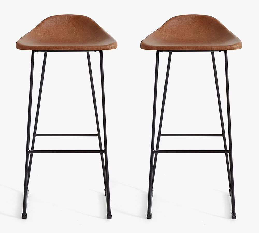 Brenner Leather Barstool, Tan Leather, Set of 2 - Image 0