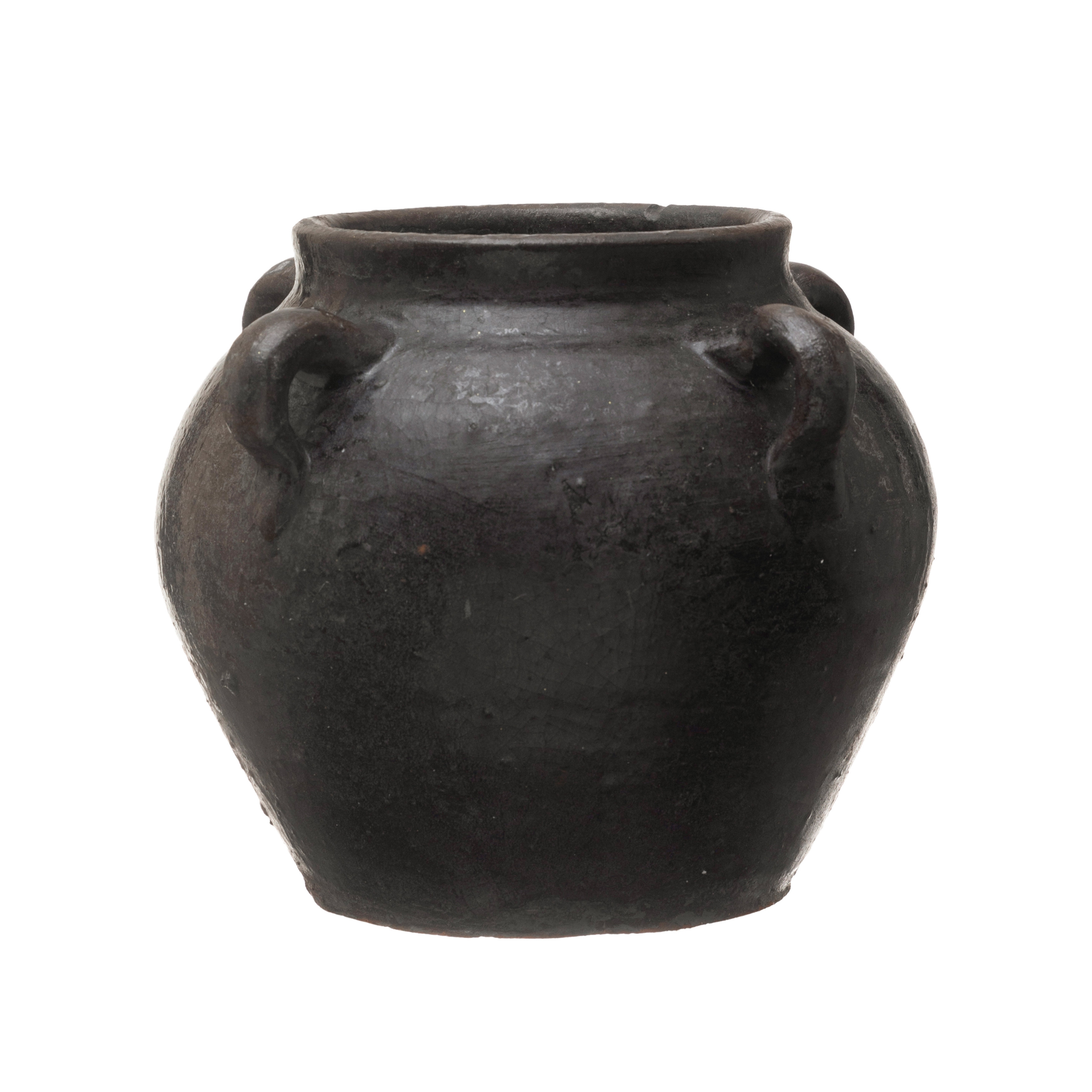  Found Decorative Clay Jar, Distressed Black - Image 0