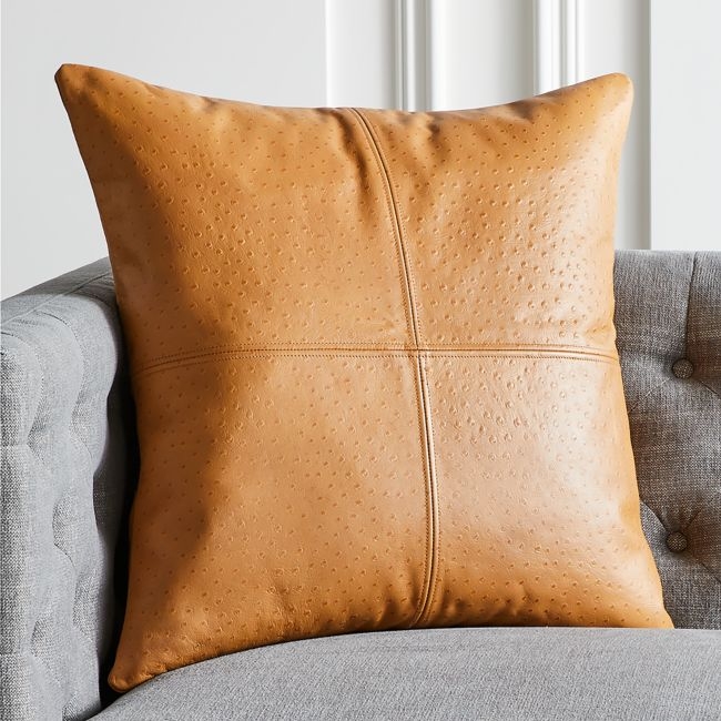 Rue Tan Leather Throw Pillow with Feather-Down Insert 23" - Image 1