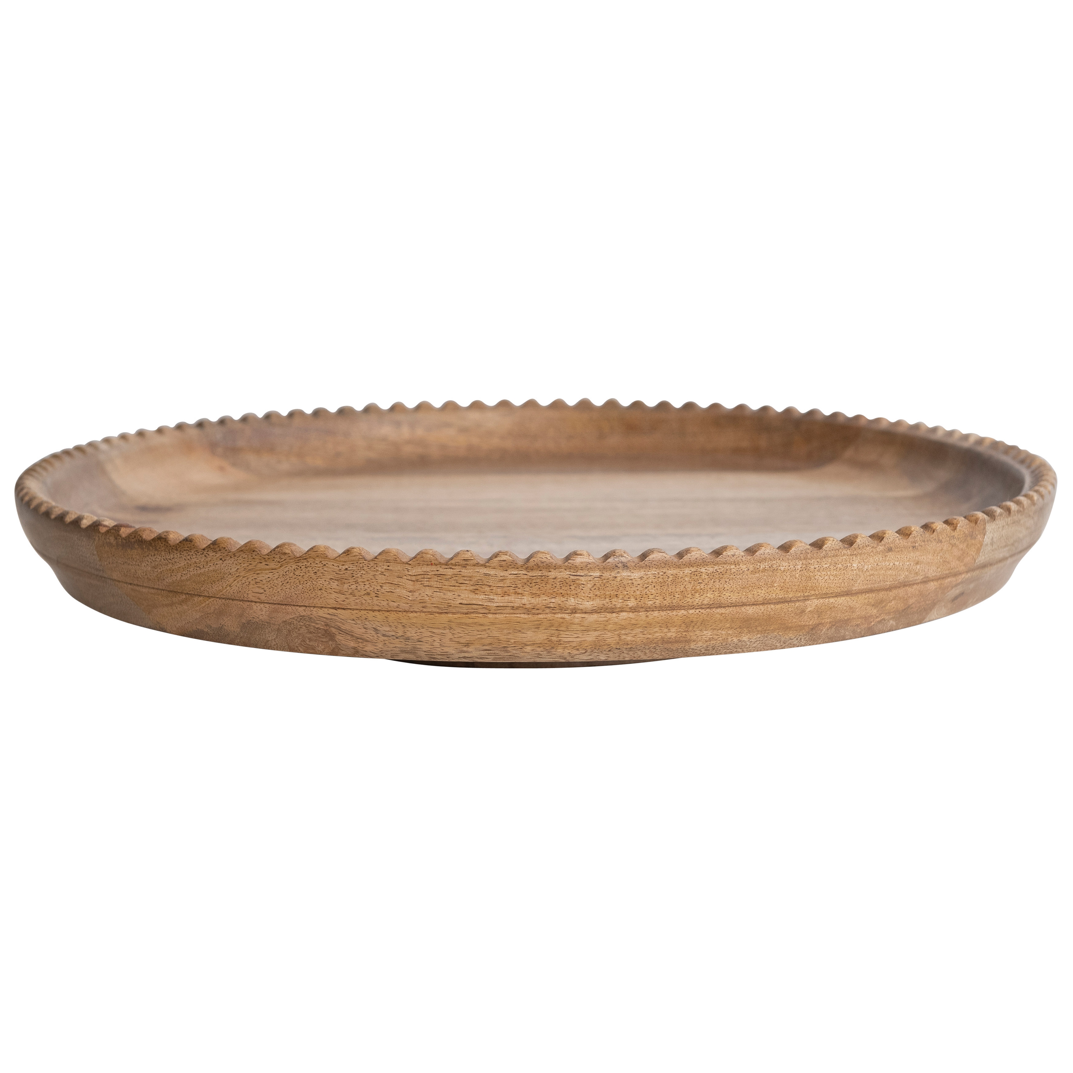 Wood Lazy Susan with Carved Scalloped Edge, Natural - Image 0